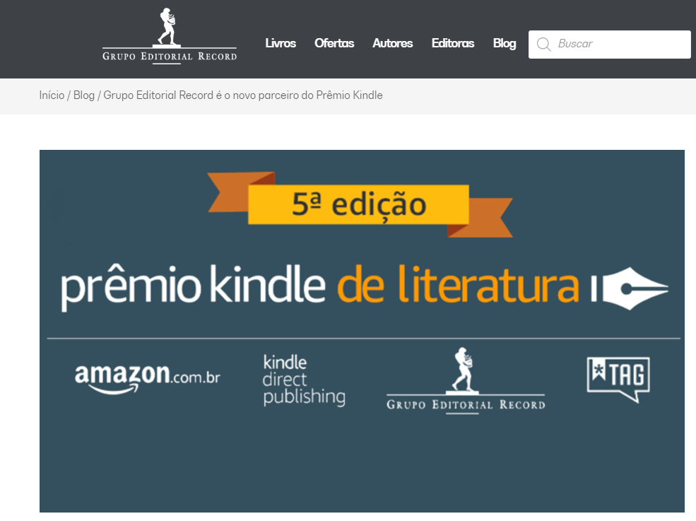 Grupo Editorial Record e Prêmio Kindle de Literatura — Blog Grupo Editorial Record